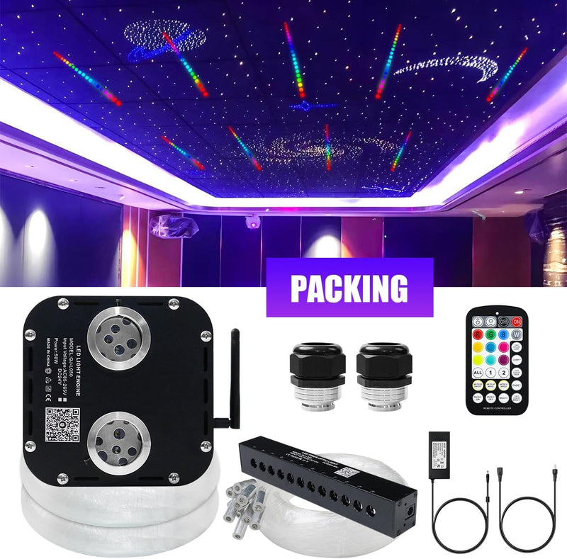 High Power Dual Color 50W Twinkle Fiber Optic Star Ceiling Kit with RGB Meteor Shooting Stars for Home Theaters & Car Truck