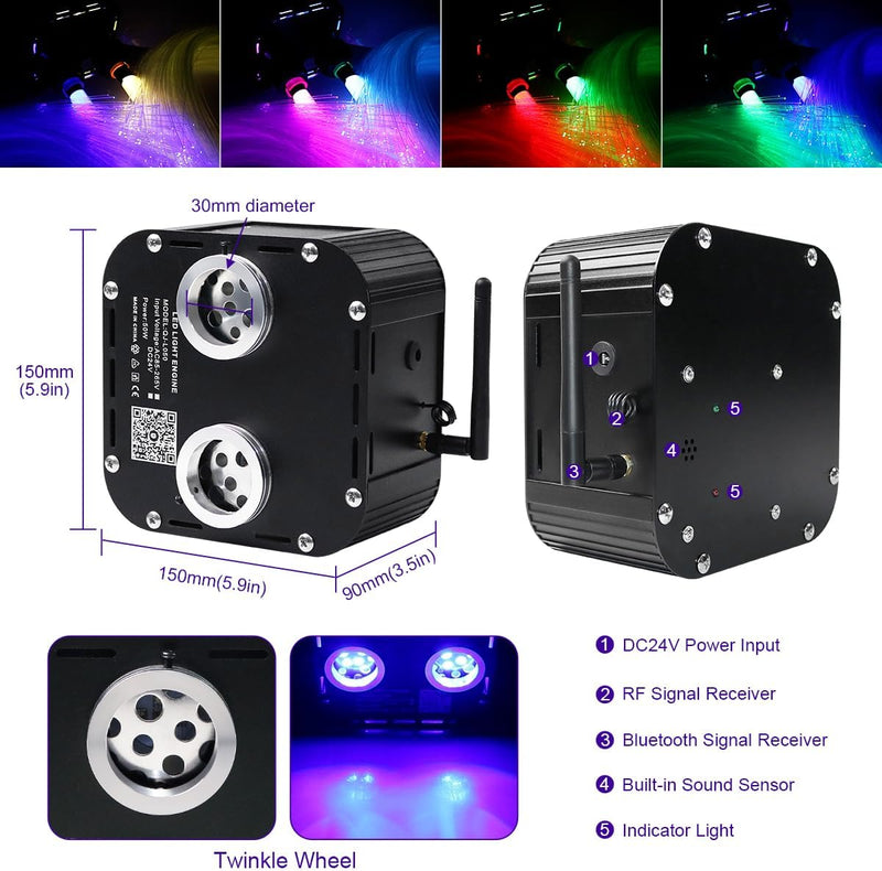 High Power Dual Color 50W Twinkle Fiber Optic Star Ceiling Kit with RGB Meteor Shooting Stars for Home Theaters & Car Truck