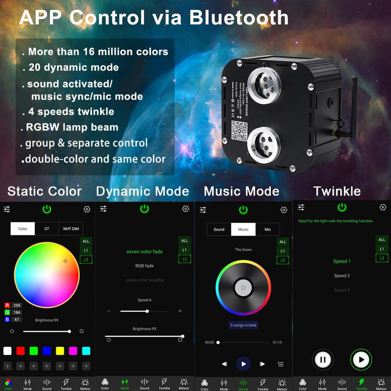 High Power Dual Color 50W Twinkle Fiber Optic Star Ceiling Kit with RGB Meteor Shooting Stars for Home Theaters & Car Truck