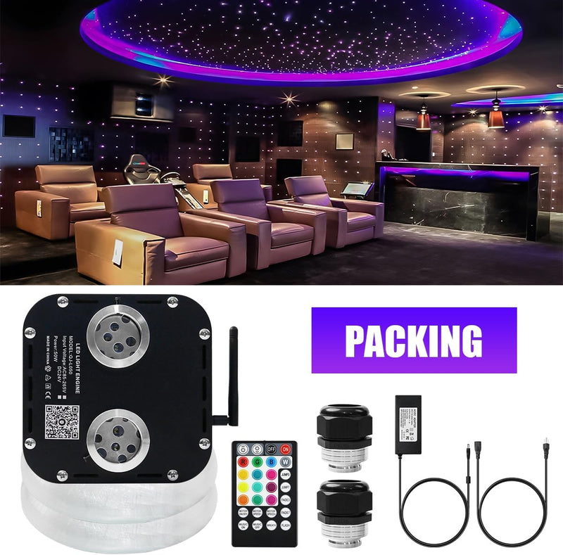 High Power Dual Color 50W Twinkle Fiber Optic Star Ceiling Kit with RGB Meteor Shooting Stars for Home Theaters & Car Truck