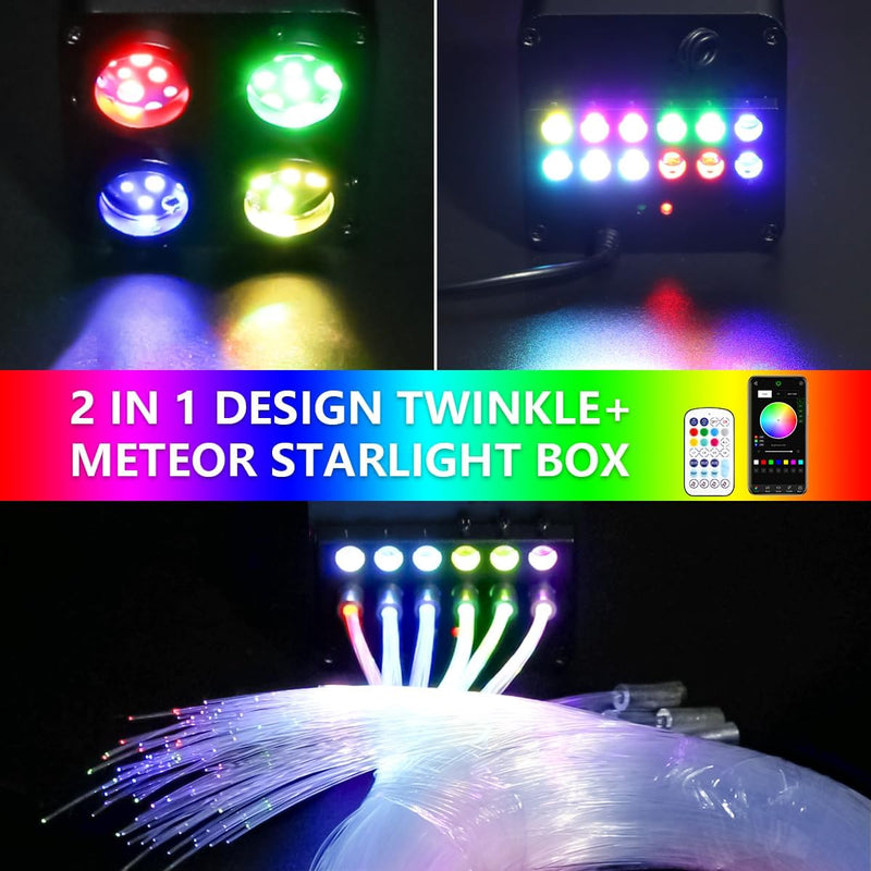 SANLI LED 4 Colors 32W Twinkle & Meteor 2-in-1 Fiber Optic Lighting Kit for Car Truck & Home Theater (Starry Sky+ RGB Shooting Stars) | Azimom.shop