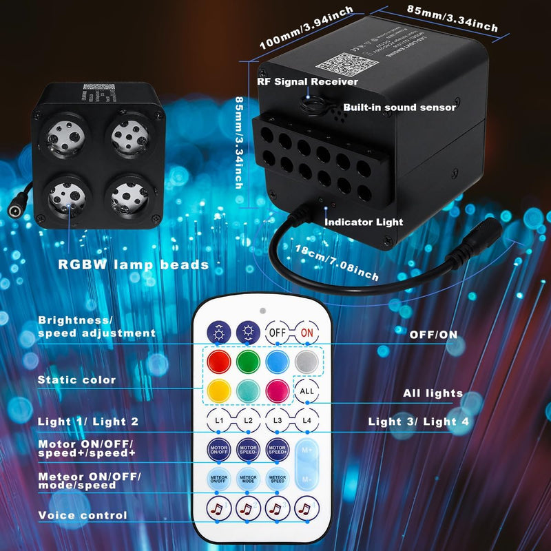 Wireless Remote Control for SANLI LED 4 Colors 32W Twinkle & Meteor 2-in-1 Fiber Optic Lighting Kit for Car Truck & Home Theater (Starry Sky+ RGB Shooting Stars) | Azimom.shop