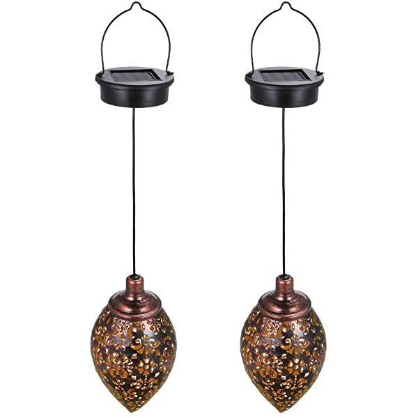 AZIMOM Outdoor Solar Lanterns Hanging Solar Powered Outdoor Decorative Lanterns for Yard Tree Fence Patio 2-Pack