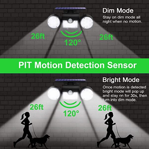 AZIMOM Solar LED Security Light Outdoor Solar Security Lights Dusk to Dawn Cool White 6500K 3pcs Adjustable Heads Waterproof IP65 270° Wide Illumination Modes