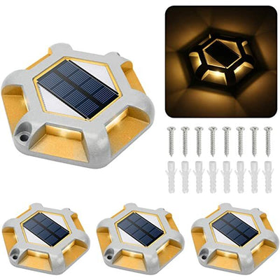 AZIMOM Solar Deck Lights Flush Mount Wireless Solar Decking Lights 4-Pack Warm White for Dock Lighting/Path lighting/Road Marker