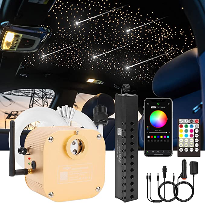 SANLI LED 16W Twinkle RGBW Fiber Optic Rolls Royce Headliner Lights with Meteor Lighting Kit