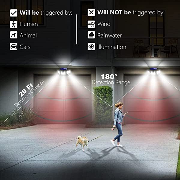 AZIMOM Solar Security Light with Motion Sensor Solar Powered Security Lights 3 Adjustable Heads 128 LEDs Cool White 6500K IP65 270° Wide Illumination 2-Packs