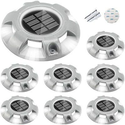 AZIMOM Solar LED Driveway Lights Solar-Powered Wireless Sidewalk Lights 8-Pack Bright White for Dock Lighting/Path lighting/Road Marker
