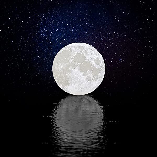 AZIMOM Moon Lamp Light Moonlight 3D Printing Cool White with Wood Stand USB Rechargeable Touch Control Gift for Kids & Women