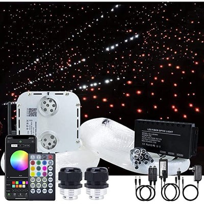 SANLI LED 2x16W RGBW Shooting Star Fiber Optic Kit with Bluetooth App Control, Twinkle Shooting Star Fiber Optic Kit with Sound Activated for Car Truck
