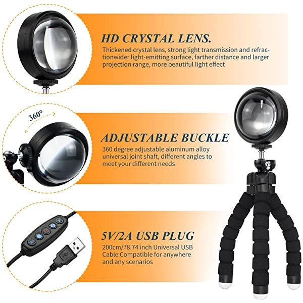 Advantages for SANLI LED Sunset Light Lamp with Flexible Tripod Stand 16 Colors 360 Degree Spin
