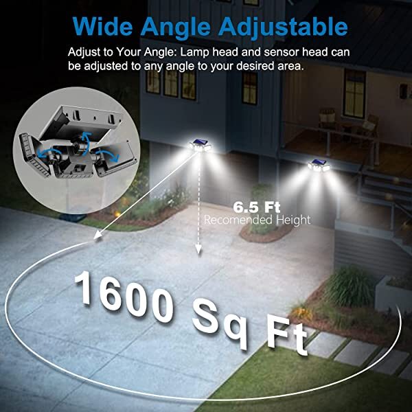 AZIMOM Solar Security Light with Motion Sensor Solar Powered Security Lights 3 Adjustable Heads 128 LEDs Cool White 6500K IP65 270° Wide Angle Illumination 2-Pack