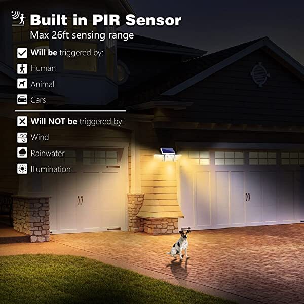 AZIMOM PIR Sensor Outdoor Solar Security Lights Solar Motion Detector Lights 3 Adjustable Heads 128 LEDs Warm White 3000K IP65 270° Wide Illumination 2-Pack