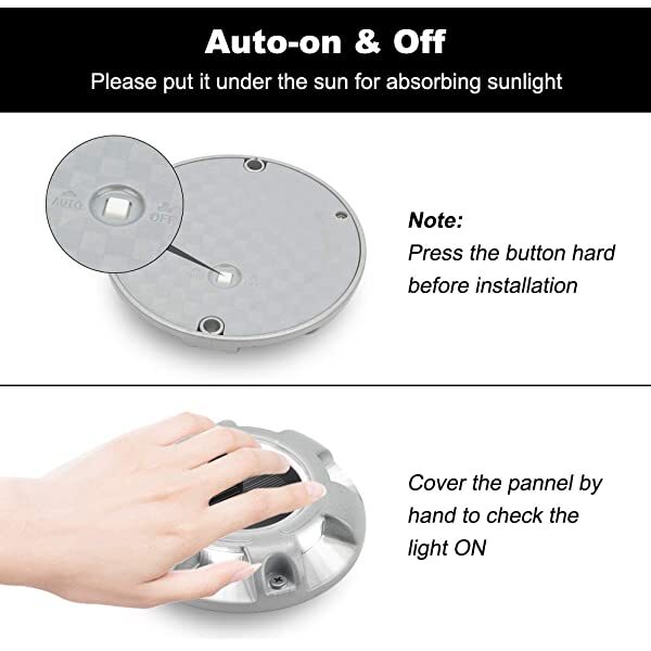 Auto -ON/OFF for AZIMOM Solar Garden Path Lights Solar-Powered Wireless Outdoor Walkway Lighting 12-Pack Bright White for Dock Lighting/Path lighting/Road Marker