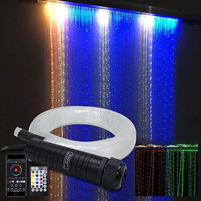 AZIMOM 6W RGB Fiber Optic Curtain Lights Bluetooth APP/Remote Contorl Music Mode with Twinkle Fiber Optic Bundle