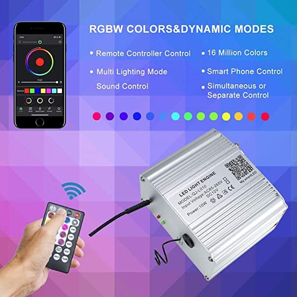 AZIMOM 10W Twinkle RGBW Fiber Optic Light Engine with Remote Control Music Mode