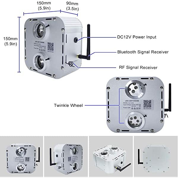 Dimensions for AZIMOM 2*16W Twinkle RGBW LED Light Engine with Bluetooth APP/Remote Control Music Activated