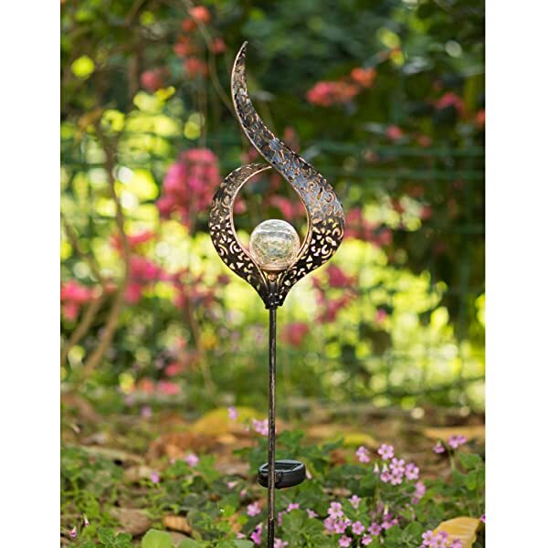 AZIMOM Solar Moon Crackle Garden Decor Light Solar Light Moon for Garden
