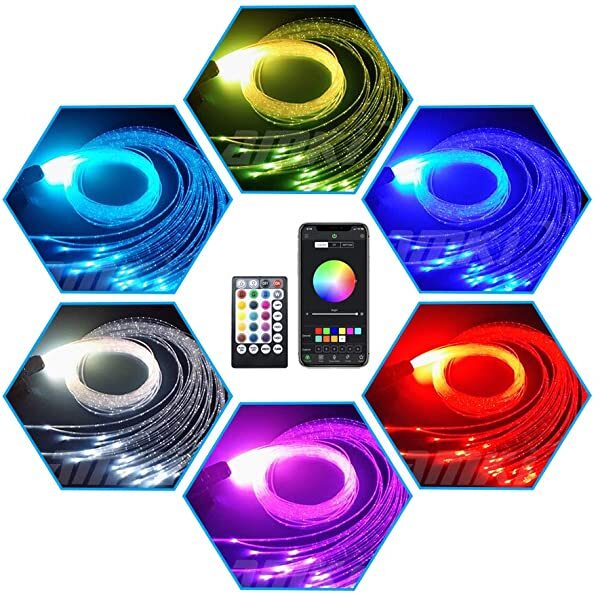 AZIMOM 16W RGBW LED Fiber Optic Lights for Sensory Rooms Bluetooth APP/Remote Control Music Mode with Sparkle Fiber Optic Bundle Application