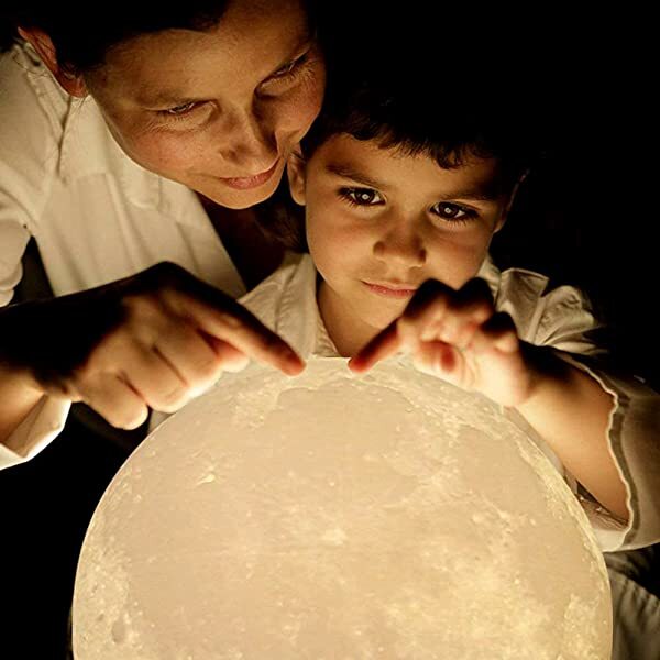 AZIMOM Moon Lamp Light Moonlight 3D Printing Cool White/Warm White with Wood Stand USB Rechargeable Touch Control Gift for Kids & Women