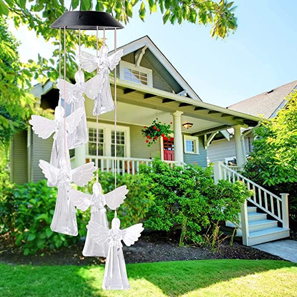 AZIMOM Solar Angel Wind Chimes Solar Powered Angel Wind Chimes Outdoor Patio Lawn Gardening Gifts Festival Decor