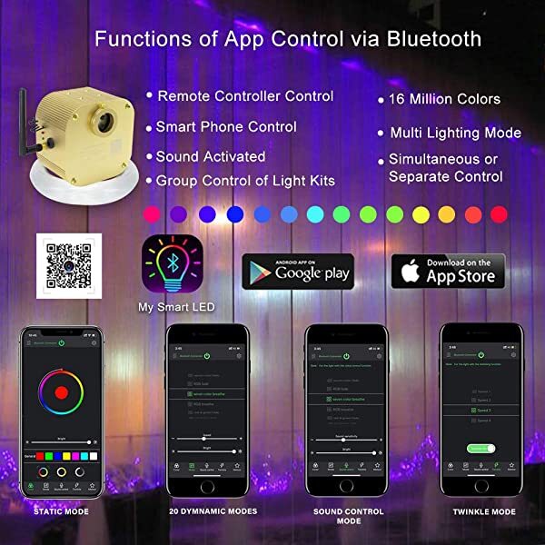 Bluetooth APP for AZIMOM 16W Twinkle RGBW LED Sensory Room Lights