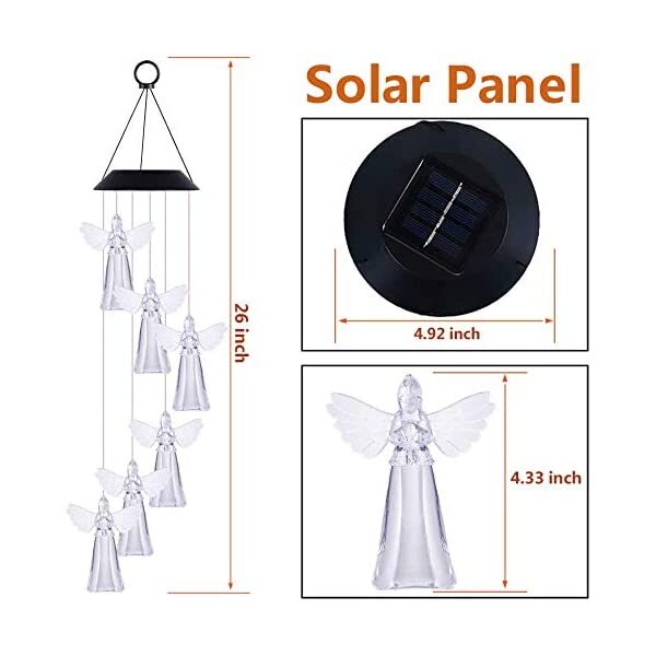 Dimension for AZIMOM Solar Angel Wind Chimes Solar Powered Angel Wind Chimes