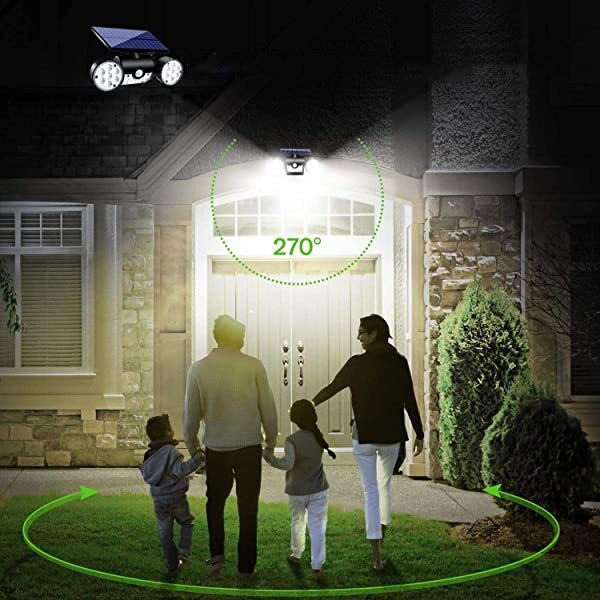 AZIMOM Solar LED Security Light Outdoor Solar Security Lights Dusk to Dawn Cool White 6500K 3pcs Adjustable Heads Waterproof IP65 270° Wide Illumination for Front Door