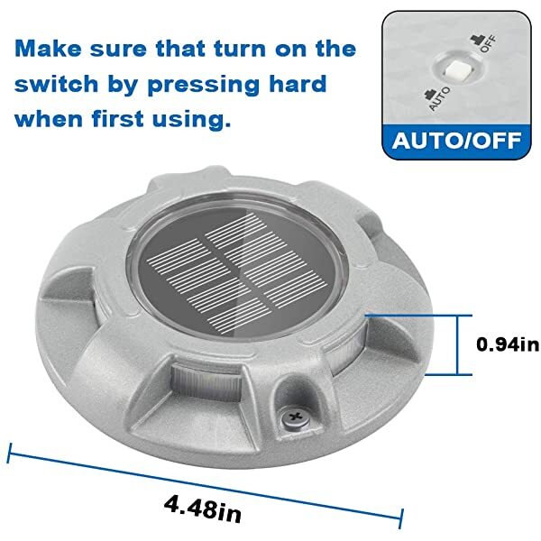 Size for AZIMOM Solar LED Driveway Lights Solar-Powered Wireless Sidewalk Lights 8-Pack Bright White for Dock Lighting/Path lighting/Road Marker