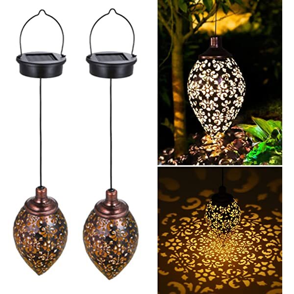 AZIMOM Outdoor Solar Lanterns Hanging Solar Powered Outdoor Decorative Lanterns for Yard Tree Fence Patio 2-Pack