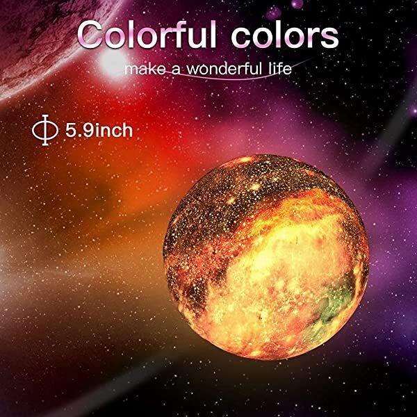 AZIMOM 3D Galaxy Moon Lamp 3D Printed Moon Lamp 16 Colors with Wood Stand Remote & Touch Control USB Rechargeable Gift for Children