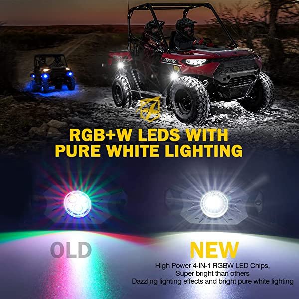 SANLI LED RGBW Rock Lights with Bluetooth & Wireless Remote Controller, Best Rock Lights for Trucks&