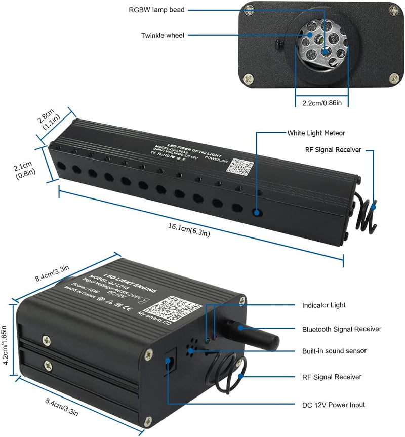 SANLI LED Small Size 16W Twinkle+RGBW Rolls Royce Star Roof Kit with Shooting Star for Car, Truck, SUV or Yacht, Boat