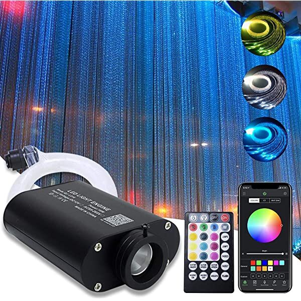 AZIMOM 16W RGBW LED Fiber Optic Lights for Sensory Rooms Bluetooth APP/Remote Control Sound Activated with Sparkle Fiber Optic Bundle
