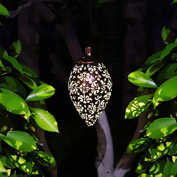 AZIMOM Outdoor Solar Lanterns Hanging Solar Powered Outdoor Decorative Lanterns for Yard Tree Fence Patio 1/2-Pack