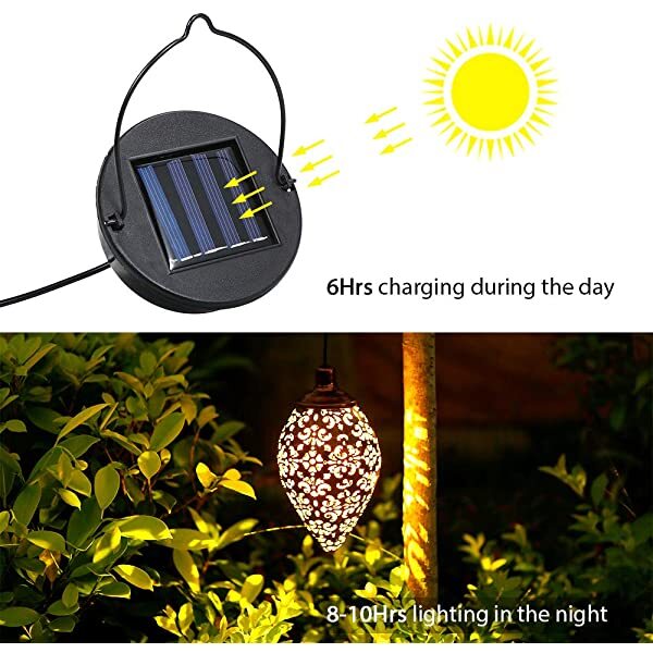 AZIMOM Outdoor Solar Lanterns Hanging Solar Powered Outdoor Decorative Lanterns for Yard Tree Fence Patio 1/2-Pack