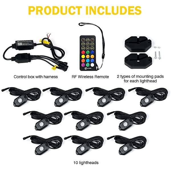 SANLI LED Rock Lights for Trucks Cars, RGBW Rock Lights with Bluetooth & Wireless Remote Controller, Best Rock Lights for Trucks&