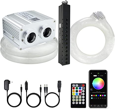 SANLI LED 2*8W RGBW Fiber Optic Lighting Kit for Homes, Twinkle Fiber Optic Lighting with Meteor Kit for Home Theater & Bedrooms