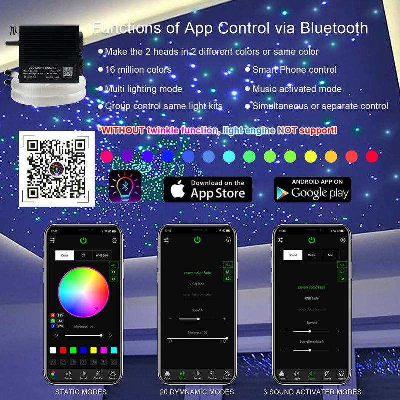 SANLI LED Smart 2*16W Dual Color Rolls Royce Starlight Headlining Kit for Car, Truck, Yacht with RGB Shooting Star