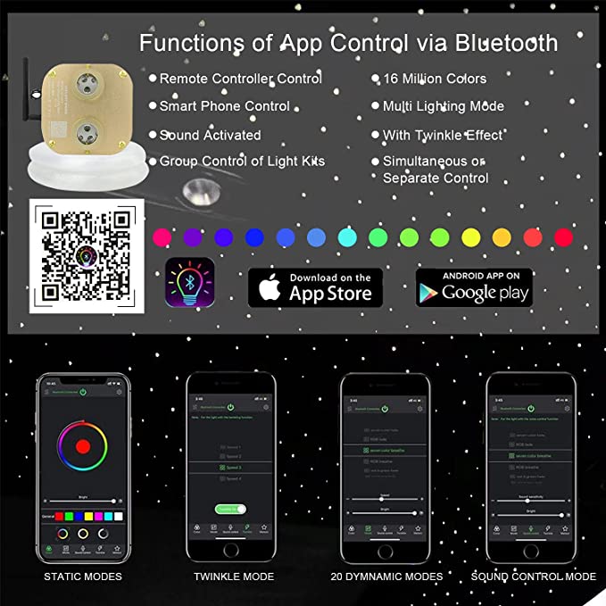 Bluetooth APP/Remote Control for SANLI LED 2*10W Twinkle RGBW Fiber Optic Star Roof Car Music Mode with PMMA Fiber Optic Cable