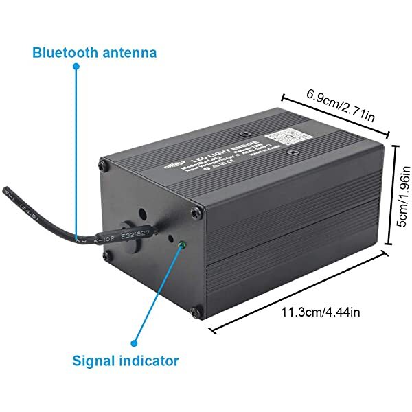 Dimensions for AZIMOM 2*6W Twinkle RGBW Fiber Light Source with Bluetooth APP/Remote Control Sound Activated