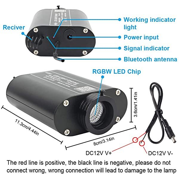 AZIMOM 16W RGBW LED Fiber Optic Light Source with Bluetooth APP/Remote Control & Music Mode Details