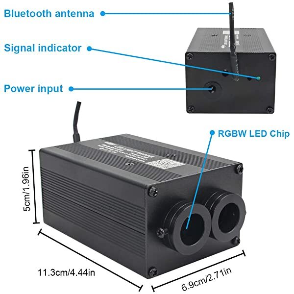 Dimensions for SANLI LED 12W Dual Head Twinkle Stars in the Ceiling Car Kit, RGBW Stars in the Ceiling Car Kit