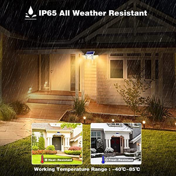 AZIMOM Waterproof Outdoor Solar Security Lights Solar Motion Detector Lights 3 Adjustable Heads 128 LEDs Warm White 3000K IP65 270° Wide Illumination 2-Pack
