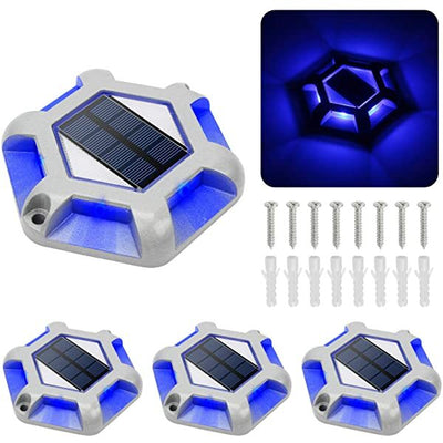 AZIMOM Waterproof Outdoor Solar Deck Lights High Quality Solar Path Lights 4-Pack Blue for Dock Lighting/Path lighting/Road Marker