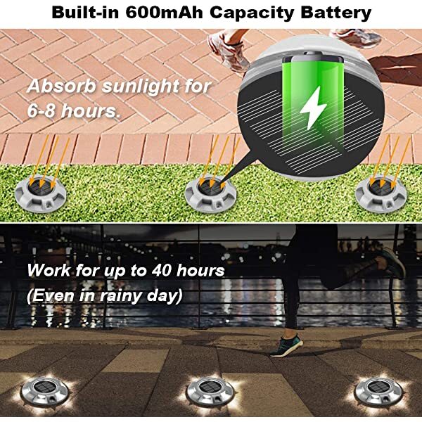 Working time for AZIMOM Solar Garden Path Lights Solar-Powered Wireless Outdoor Walkway Lighting 12-Pack Bright White for Dock Lighting/Path lighting/Road Marker