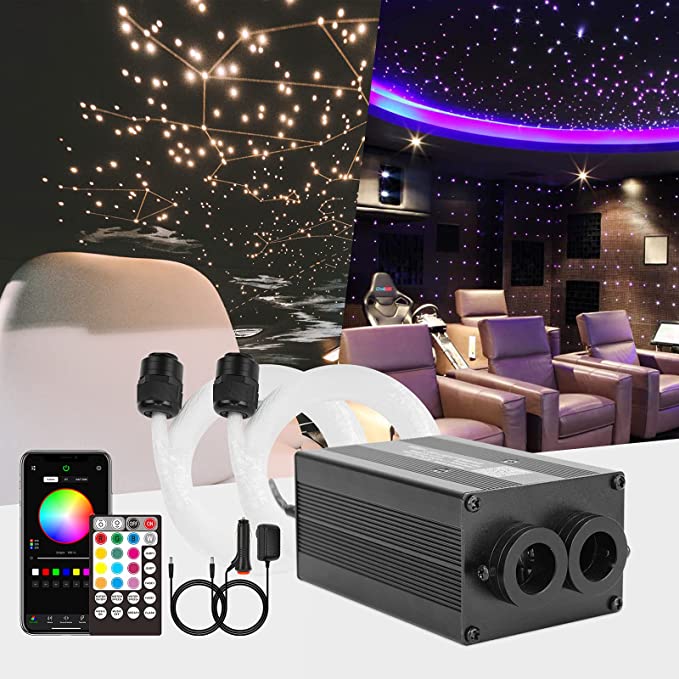 SANLI LED 12W Dual Head Twinkle Stars in the Ceiling Car Kit, RGBW Stars in the Ceiling Car Kit with Fiber Optic