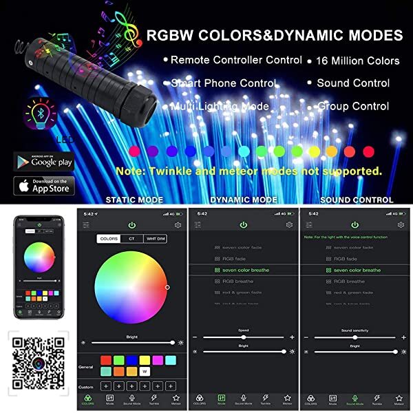 AZIMOM 6W RGB Fiber Optic Illuminator with Bluetooth APP/Remote Control Sound Activated