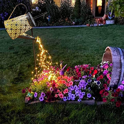 AZIMOM Watering Can Solar Lights Solar Watering Can with Cascading Lights for Table Patio Yard Pathway Walkway