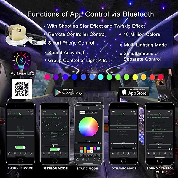App for AZIMOM 16W Twinkle RGBW Fiber Optic Rolls Royce Headliner Lights Bluetooth APP/Remote Control Music Mode for Car, Truck